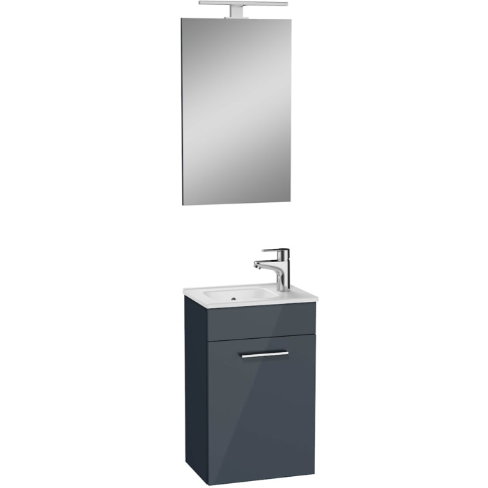 Mia ensemble meuble 39x61x28 cm avec miroir, lavabo et éclairage LED, Anthracite brillant (MIASET40A)