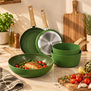 Batterie de cuisine 5 pièces en aluminium recyclé kaki - tous feux KAKI