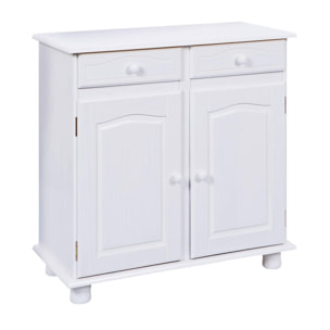 Buffet 2 ante 2 cassetti in pino massello verniciato ad acqua bianco, 88x43x87h cm colore Bianco