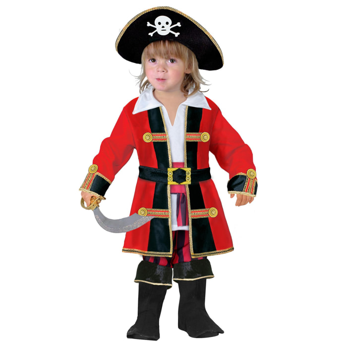 Costume Carnevale Capitano Dei Pirati Rosso Nero Bambino