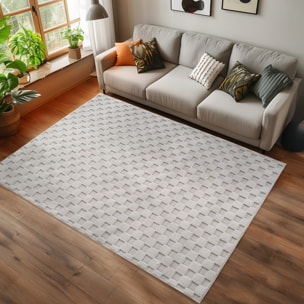 HELIX - Tapis moderne effet laine bouclé à motif damier en relief crème
