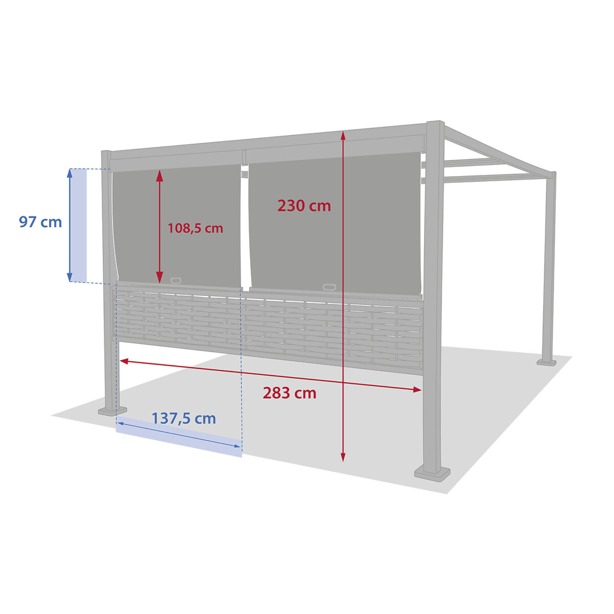Kit de stores pour tonnelle "Zalya" graphite 3m - 2 stores + 2 demi-panneaux décoratifs