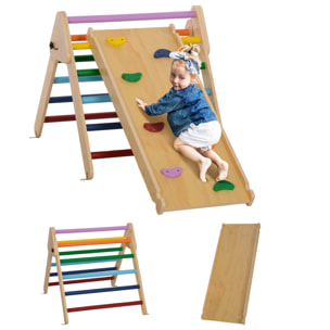 Triángulo de Escalada de Madera 3 en 1 Escalada para Niños de 18-48 Meses con Rampa para Deslizarse o Escalar 147x64,5x63 cm Multicolor