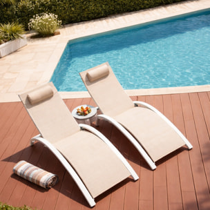 Lot de 2 transats ajustables blanc et écru MEDAN