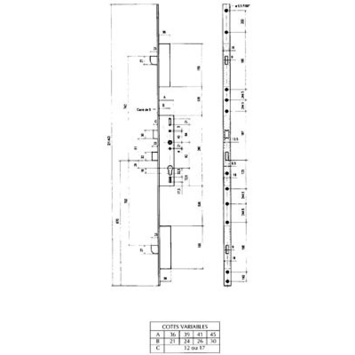 Serrure 3 points 92MTX METALUX pêne basculant 1/2 tour U7/41 mm - Sans gâche - F1U7410200