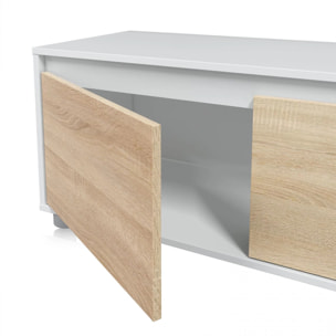 Salón con mueble de TV y estantería en blanco mate y roble canadian 200 cm Arlet Blanco Artik (Blanco Mate) - Roble Canadian