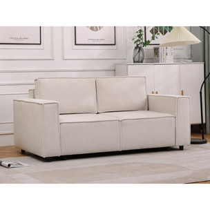 Canapé droit convertible en velours côtelé "Montaigne S" - 2 places - Beige