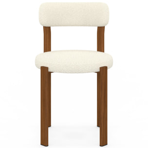 Chaises Ilona bouclette crème pieds effet noyer - lot de 4