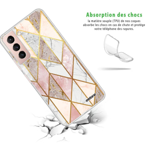 Coque Samsung Galaxy S21 Plus 5G 360 intégrale transparente Marbre Rose Losange Tendance Evetane.