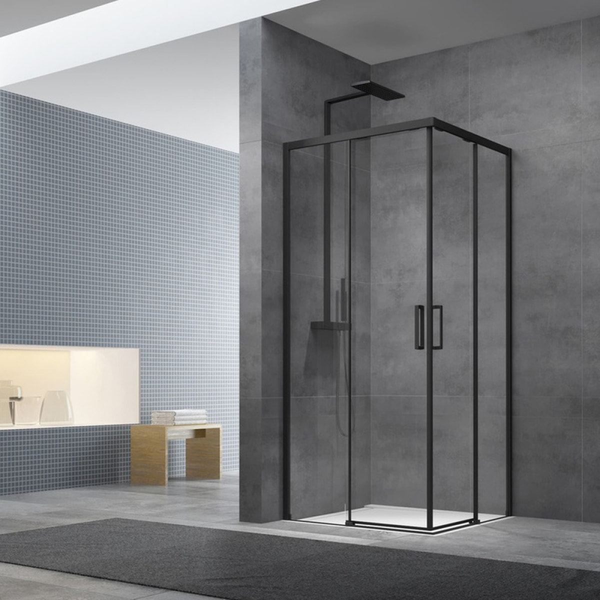TEX cabine de douche carrée 90x90 cm, deux portes coulissantes, noir (SATTEXQBB90CT)