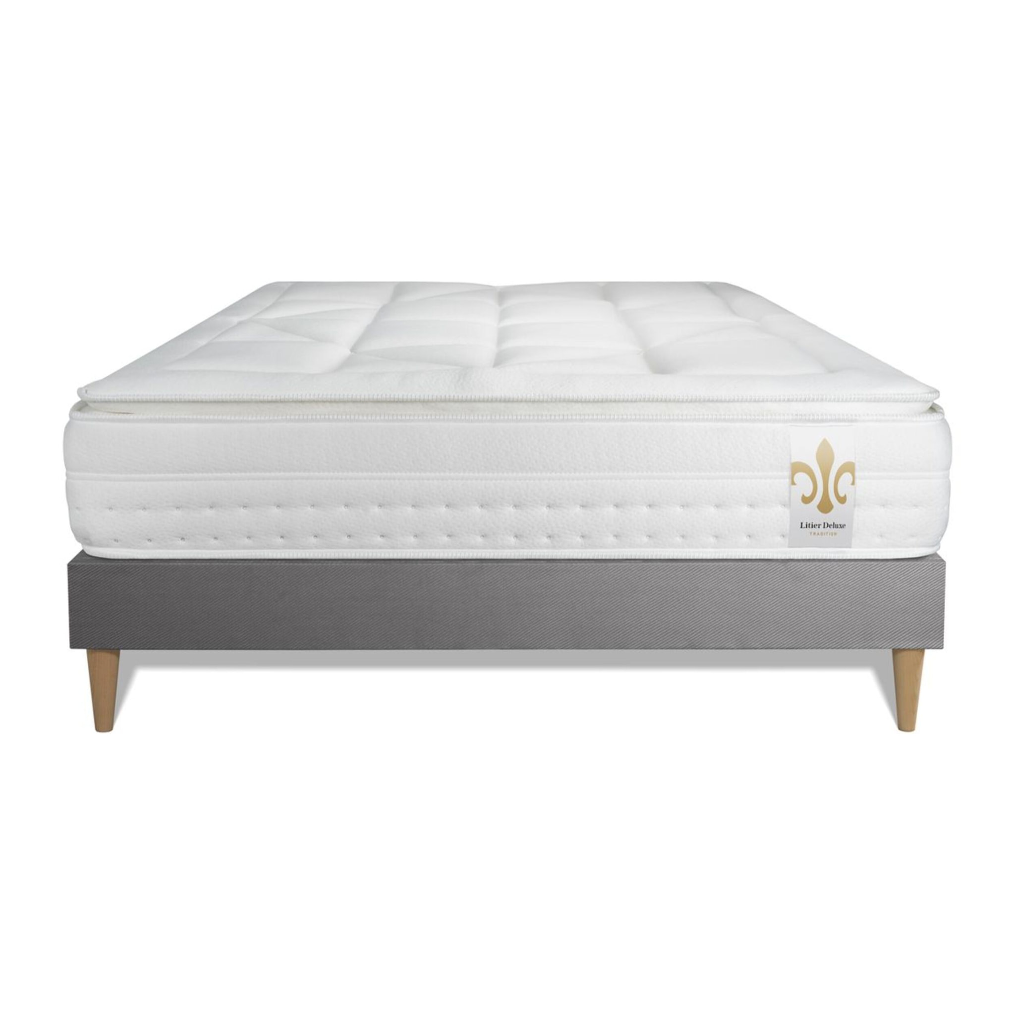Ensemble Matelas Vingt-Huit PLUS - 28cm - Ressorts ensachés et mémoire de forme - Tensions allégées - Sommier kit Gris