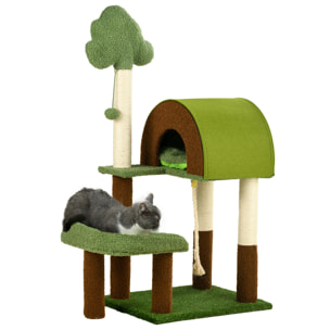 Árbol Rascador para Gatos Mediano 107 cm Torre para Gatos Centro de Actividades para Gatitos con Nido Poste de Sisal Césped Falso y Bola Colgante 49x40x107 cm Verde