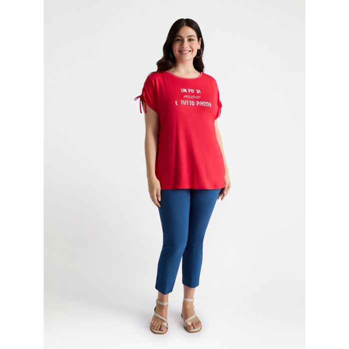 Fiorella Rubino - Camiseta bordada de viscosa LENZING™ ECOVERO™ - Rojo