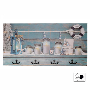 Appendino mare in legno da 8 posti con led, barattoli cm60x30x1,8