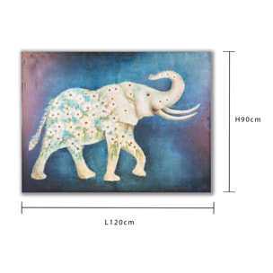 Quadro Con Elefante E Fiori. Dim 90X120 Cm - Pezzi 1 - 90X120X3,5cm - Colore: Blu - Bianchi Dino - Decori Casa E Complementi