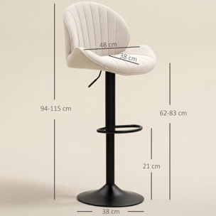 Juego de 2 Taburetes de Bar Giratorios, Taburetes Altos de Cocina con Altura Ajustable 62-83 cm, Sillas Altas de Cocina, Tapizada en Chenilla, Respaldo y Reposapiés, Marco de Acero, Beige