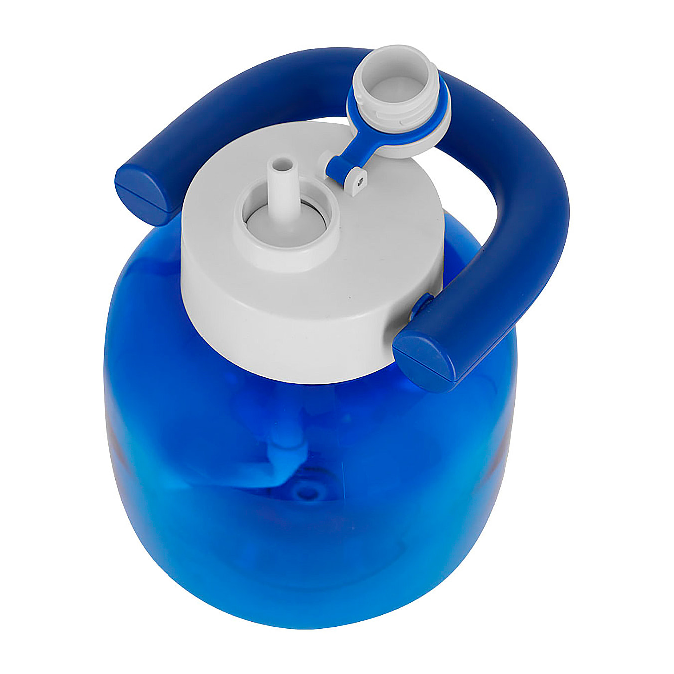 Bidón en resistente RPET con 1,8 L de capacidad. Con original forma de kettlebell. Incluye de cierre a rosca, pajita y firme asa de transporte. Libre de BPA.