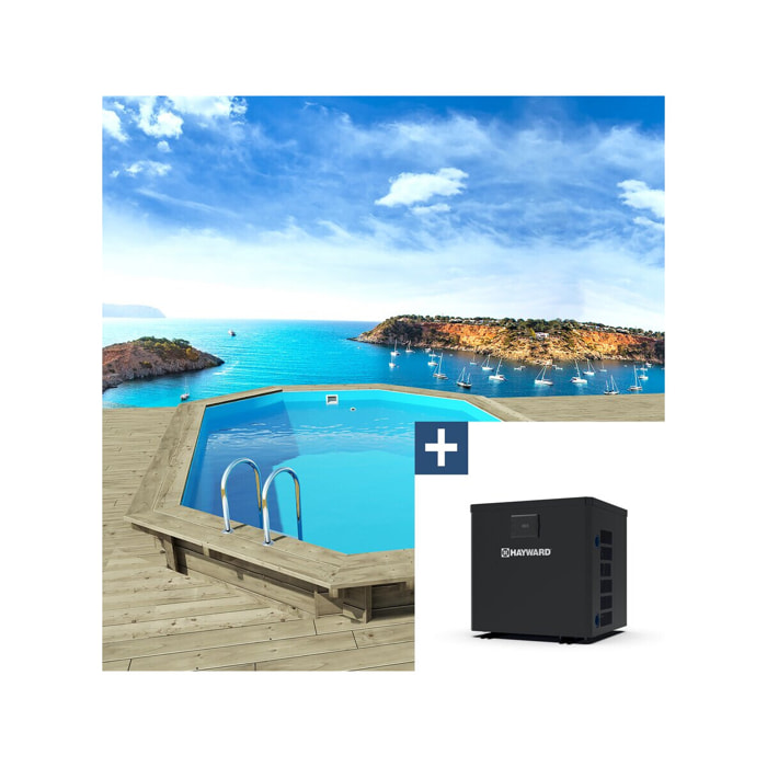 Piscine bois " Miami 120  " - 4.86 x 3.36 x 1.20 m + Pompe à chaleur  3.5 kw/h - Hayward - "Micro" - Noir