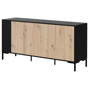 Cambridge - buffet bas - effet bois et noir - 3 portes - 150 cm - Bois / Noir