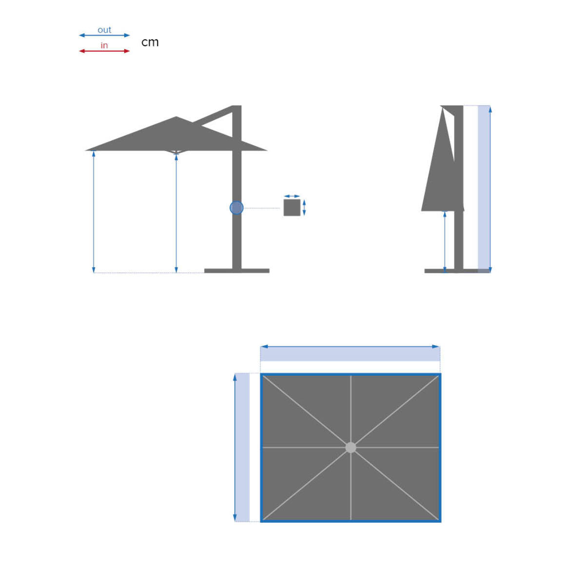 Toile de parasol droit "Galys" platine 4x3m en polyacrylique