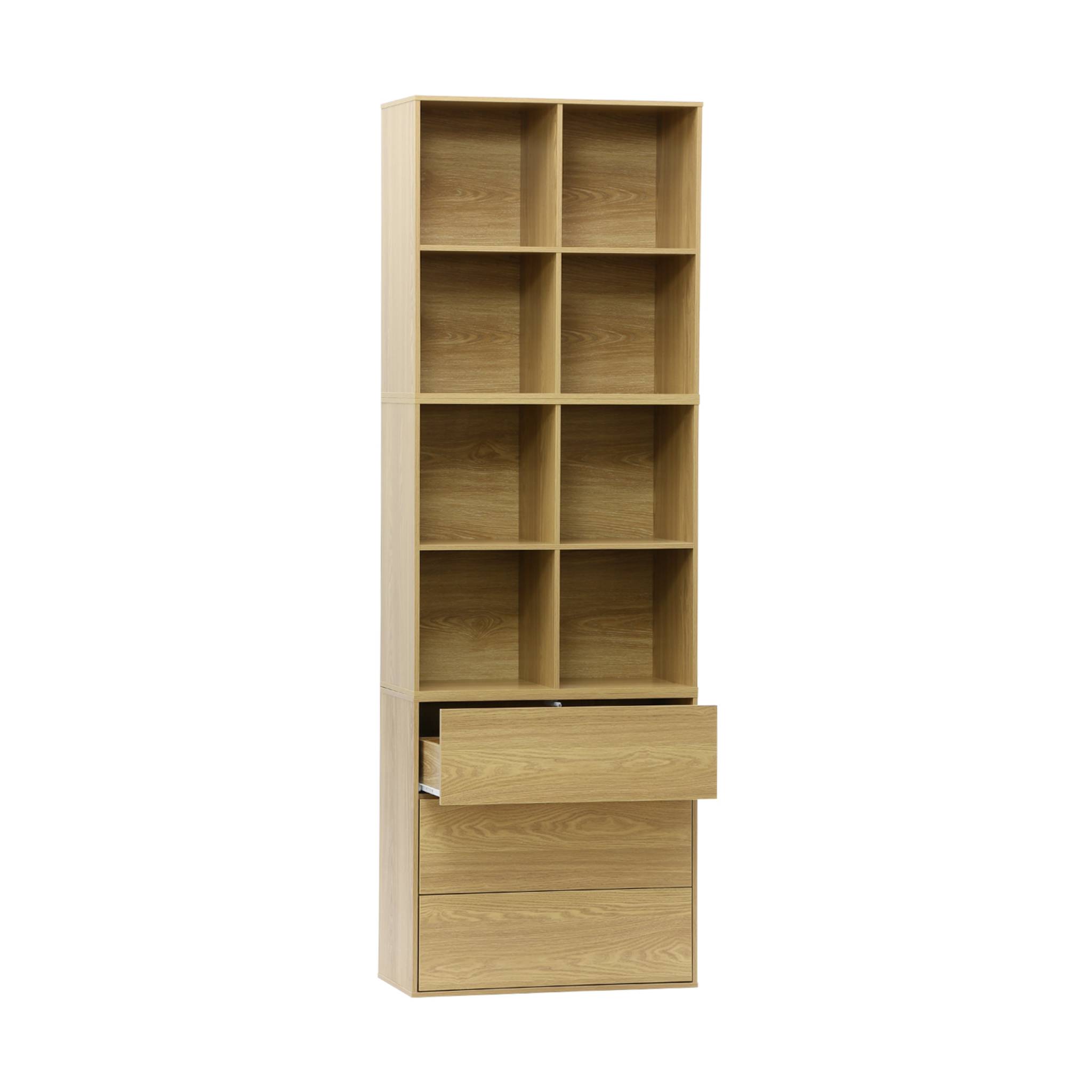 Etagère, bibliothèque modulable décor bois 3 éléments - 3 tiroirs 8 niches KOMPO