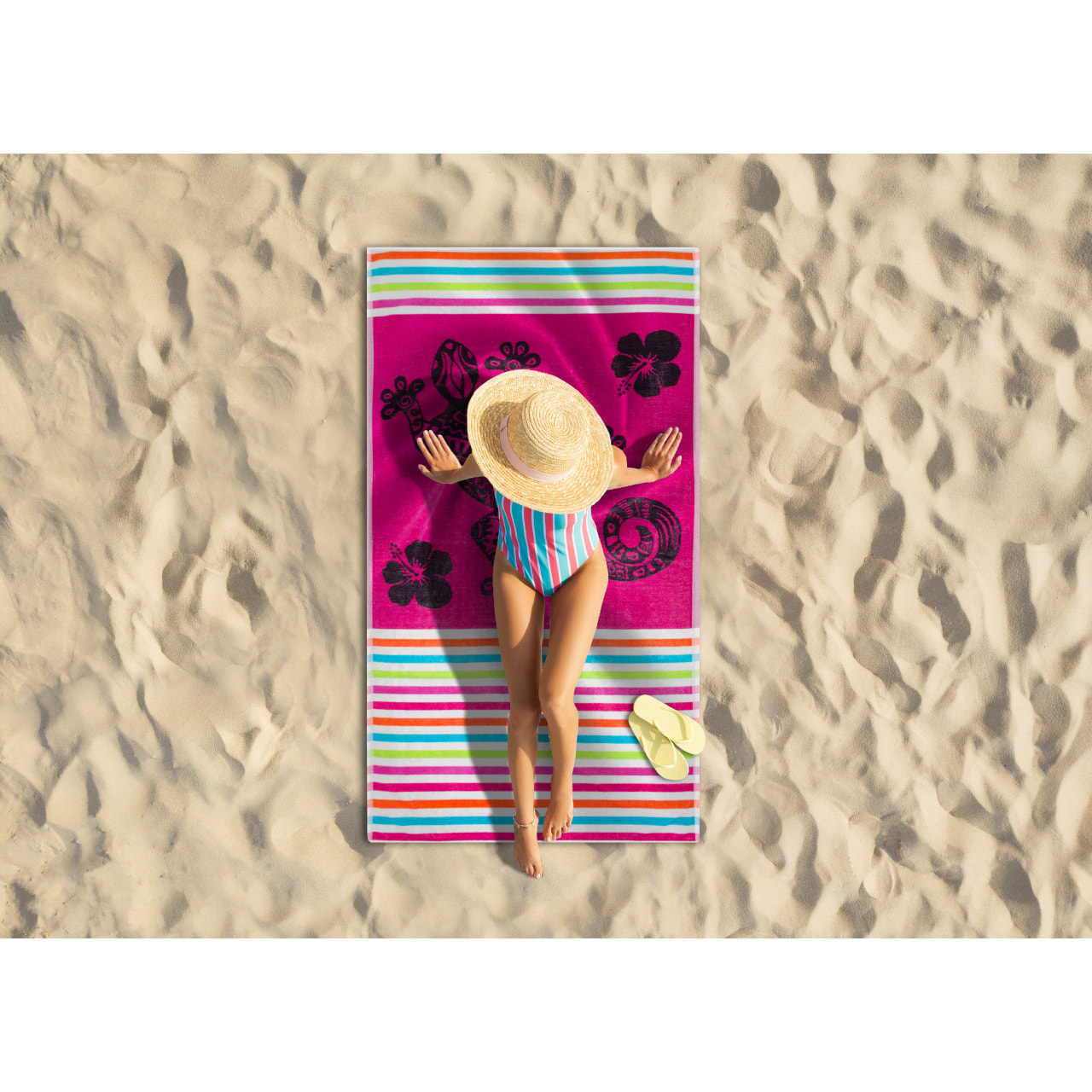 Telo Mare Spugna Jacquard Spiaggia Disegno Geko Multistripe