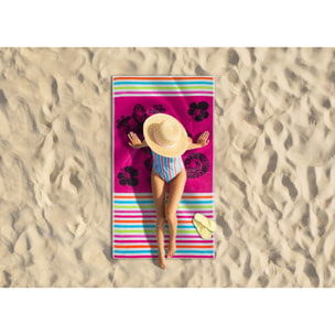 Telo Mare Spugna Jacquard Spiaggia Disegno Geko Multistripe