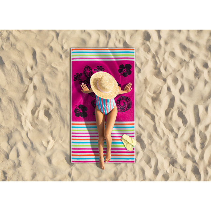 Telo Mare Spugna Jacquard Spiaggia Disegno Geko Multistripe