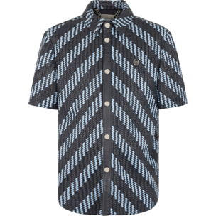 PHILIPP PLEIN Weaved Leather Shortsleeve Shirt Stripes