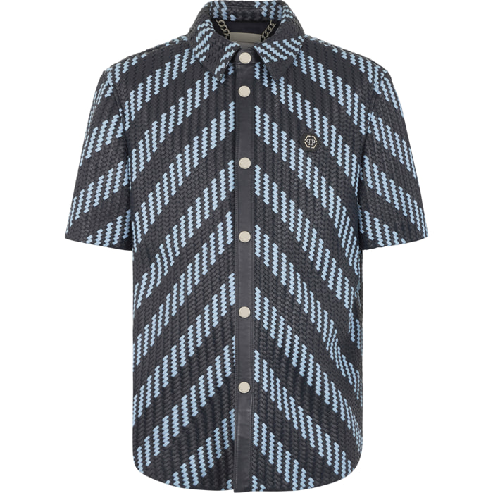 PHILIPP PLEIN Weaved Leather Shortsleeve Shirt Stripes