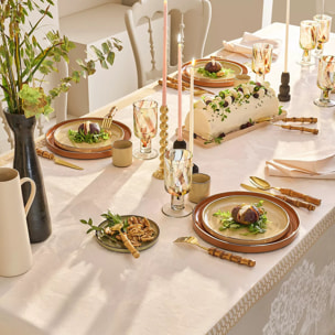 Nappe pur coton enduit motif jacquard beige Mille hortensias naturel