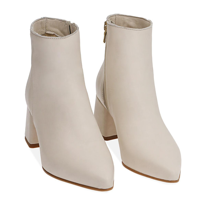 Ankle boots panna in pelle, tacco 6 cm