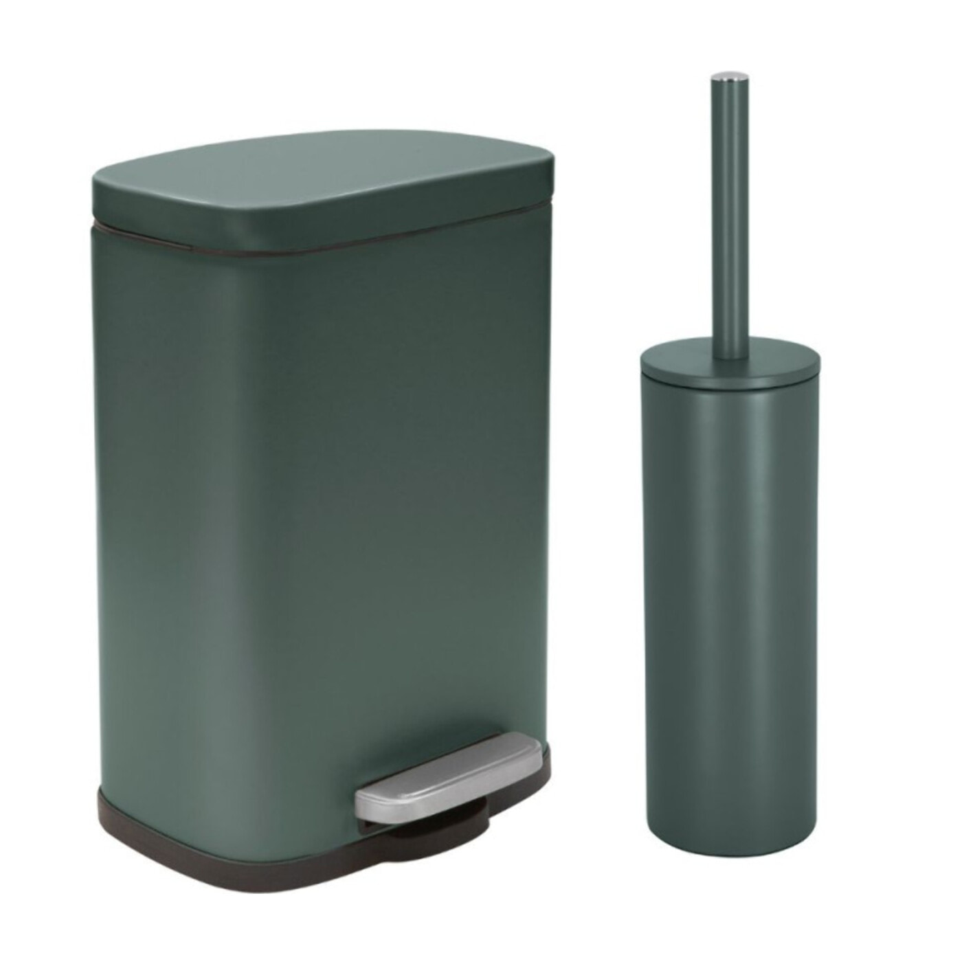 Set Poubelle à  pédale 5L & Brosse Wc AKIRA Vert Foncé mat Spirella