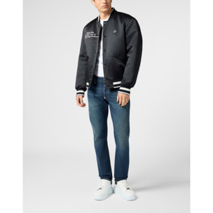 PHILIPP PLEIN Shiny Satin Varsity Bomber Signature Las Vegas