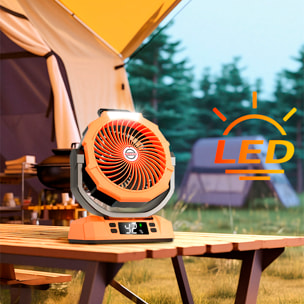 Ventilatore P50 con motore senza spazzole, LED con 9 luci, 6 velocità, 2 livelli di luce e timer. Angolo regolabile di 180º con oscillazione, gancio per appendere e powerbank da 20000 mAh.