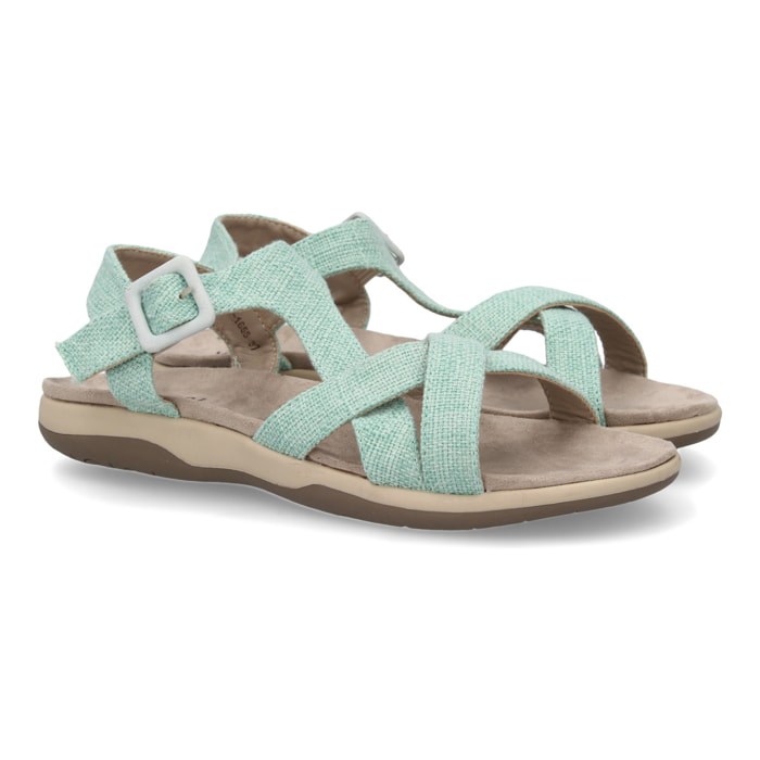 Sandalias planas de mujer diseño moderno, comodas con cierre de cierre autoadherente y con tiras cruzadas