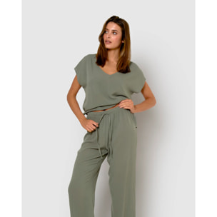 Pantalón largo viscosa bambula liso verde