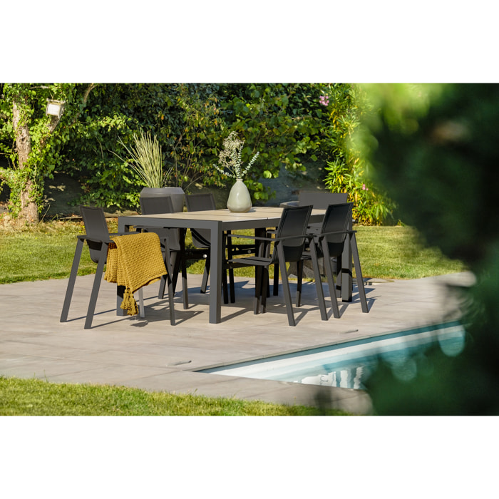 VENISE - Ensemble repas de jardin 6 places avec plateau céramique beige