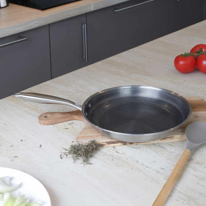 Poêle en acier inoxydable et revêtement antiadhésif 24cm - tous feux TRINOX