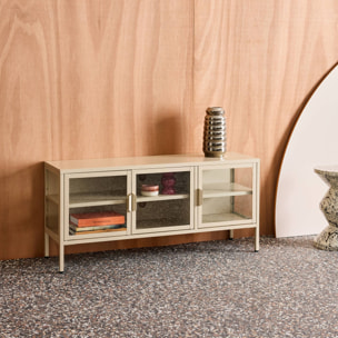 Meuble TV industriel métal et verre trempé 3 portes 120cm ARKANSAS