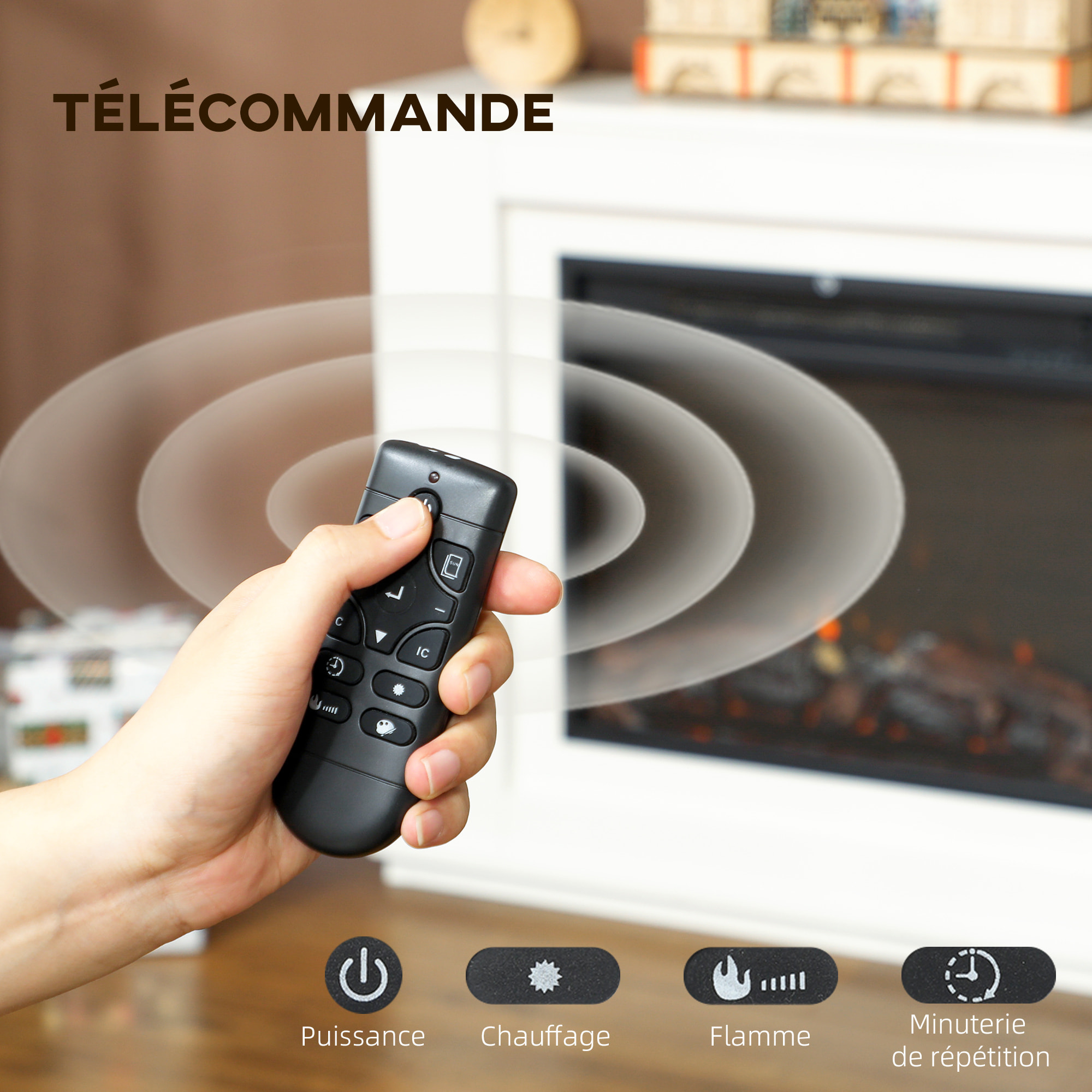 Cheminée électrique design LED multicolore grande taille 98 x 25 x 80 cm 2000W télécommande blanc