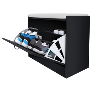 Panca Portascarpe Scarpiera Da Ingresso Piccola Salvaspazio Con Cuscino Anta A Ribalta Seduta Imbottita In Ecopelle Tripla Profondità Soggiorno Casa Camera Ufficio 60 x 30 x 48 Cm (Nero Liscio)