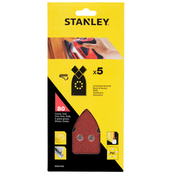 Stanley 5 abrasifs corindons pointus qualité supérieure auto-agrippants grain 80 STA31442-XJ