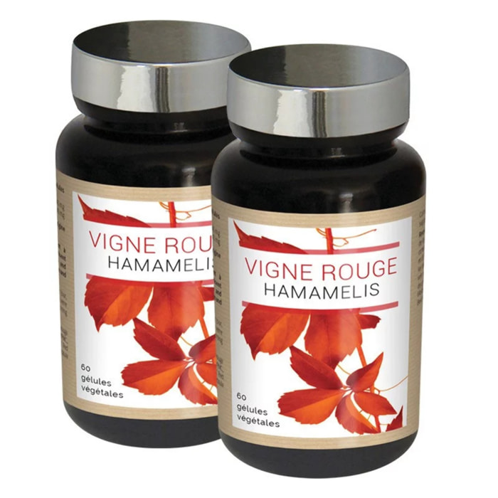 NUTRIEXPERT - Vigne Rouge Hamamélis - Contribue à une Circulation Sanguine Normale - Réduit la Sensation de Jambes Lourdes - Favorise le Confort Circulatoire - Vegan - Lot de 2 produits