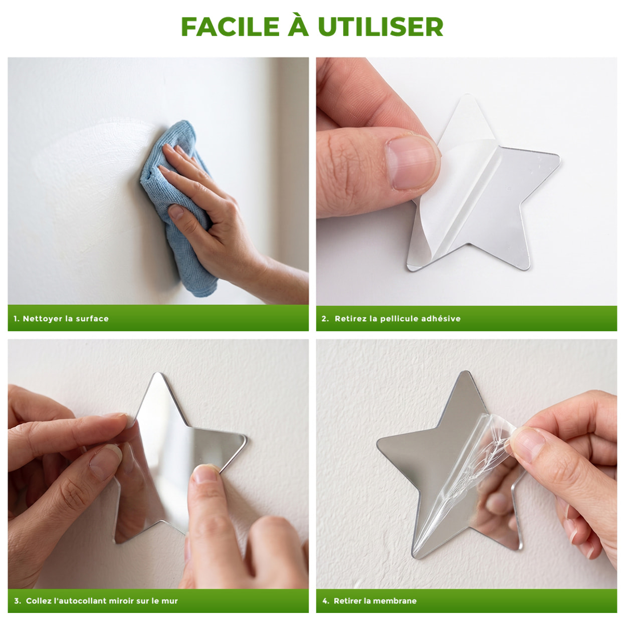 Pack de 19 stickers mirroirs étoiles 10 x 10 cm