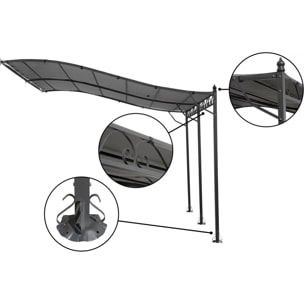 Pergola tonnelle adossée en métal - 3 x 4 m - Gris
