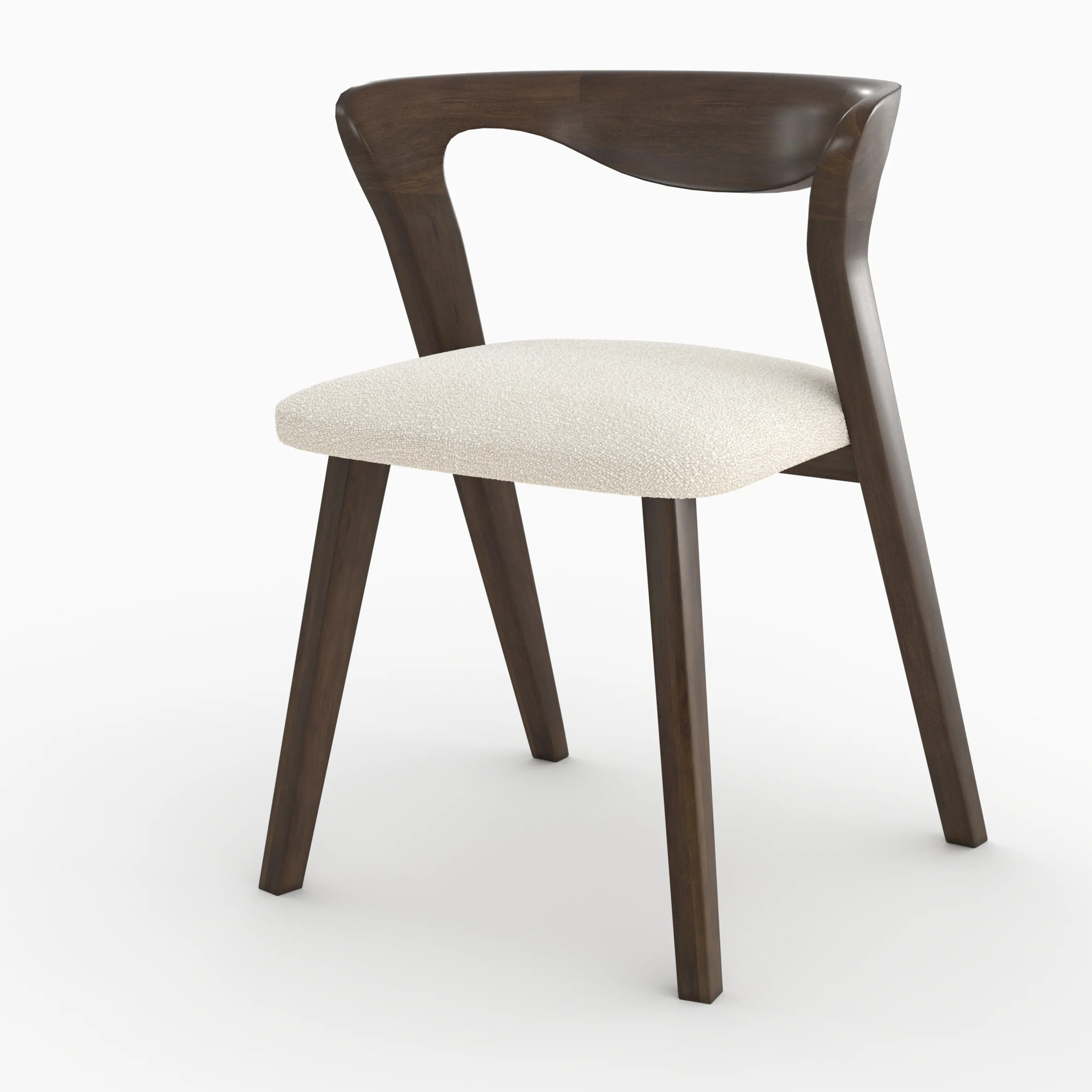 Chaise en bois d'hévéa foncé et tissu bouclé crème - Vega