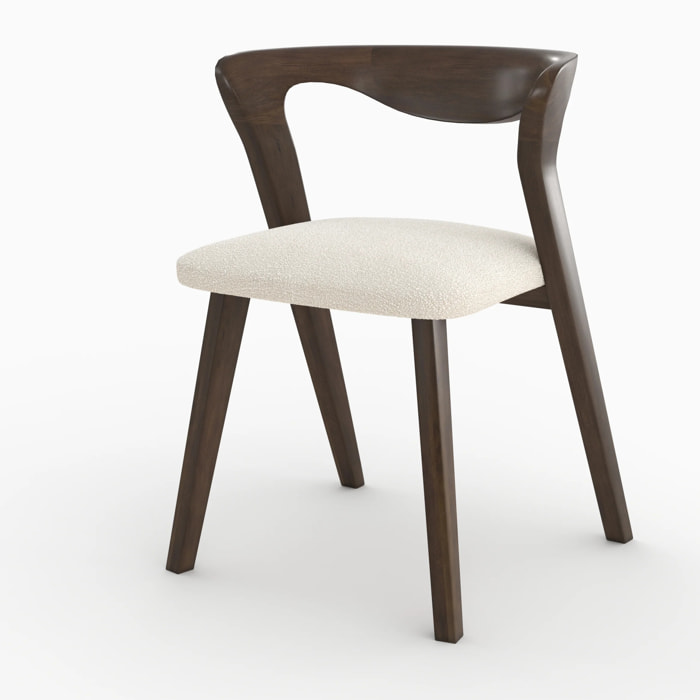 Chaise en bois d'hévéa foncé et tissu bouclé crème - Vega