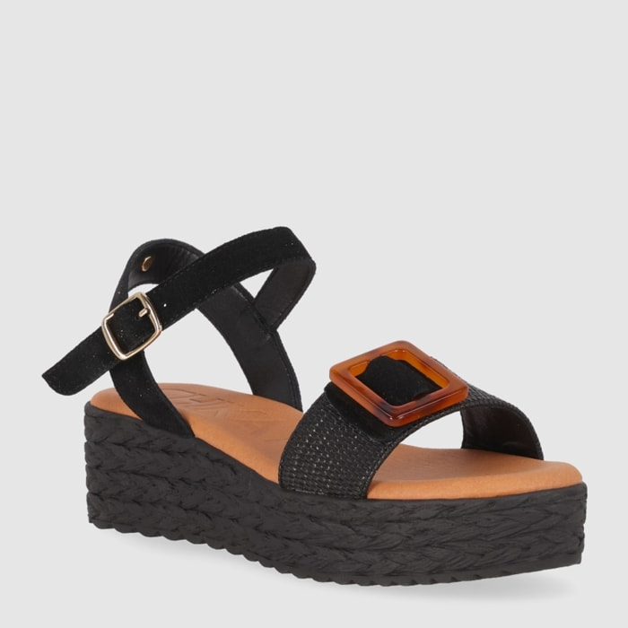 Sandalias de Serraje - Negro - Tacón: 5 cm