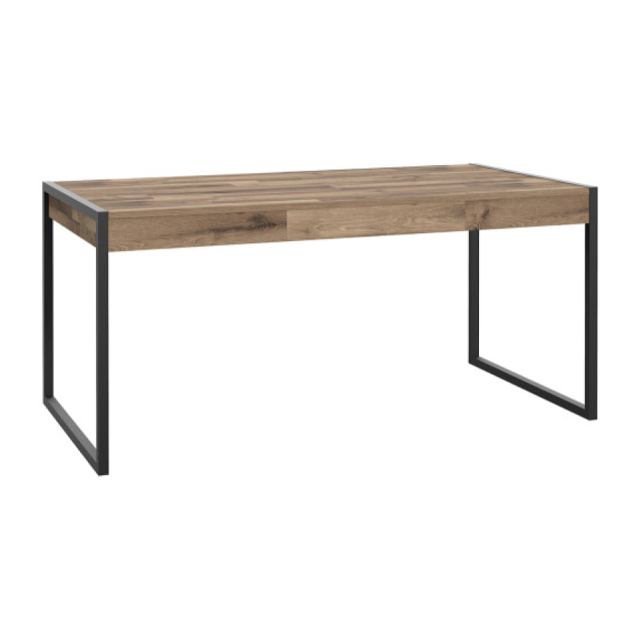 Table de repas en bois effet et métal noir 2 tiroirs L166cm - BUDDY